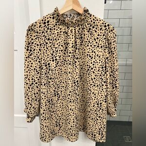 Casual Floral Print Long Sleeve Ruffle Loose Babydoll Blouse Shirt Tunic Top